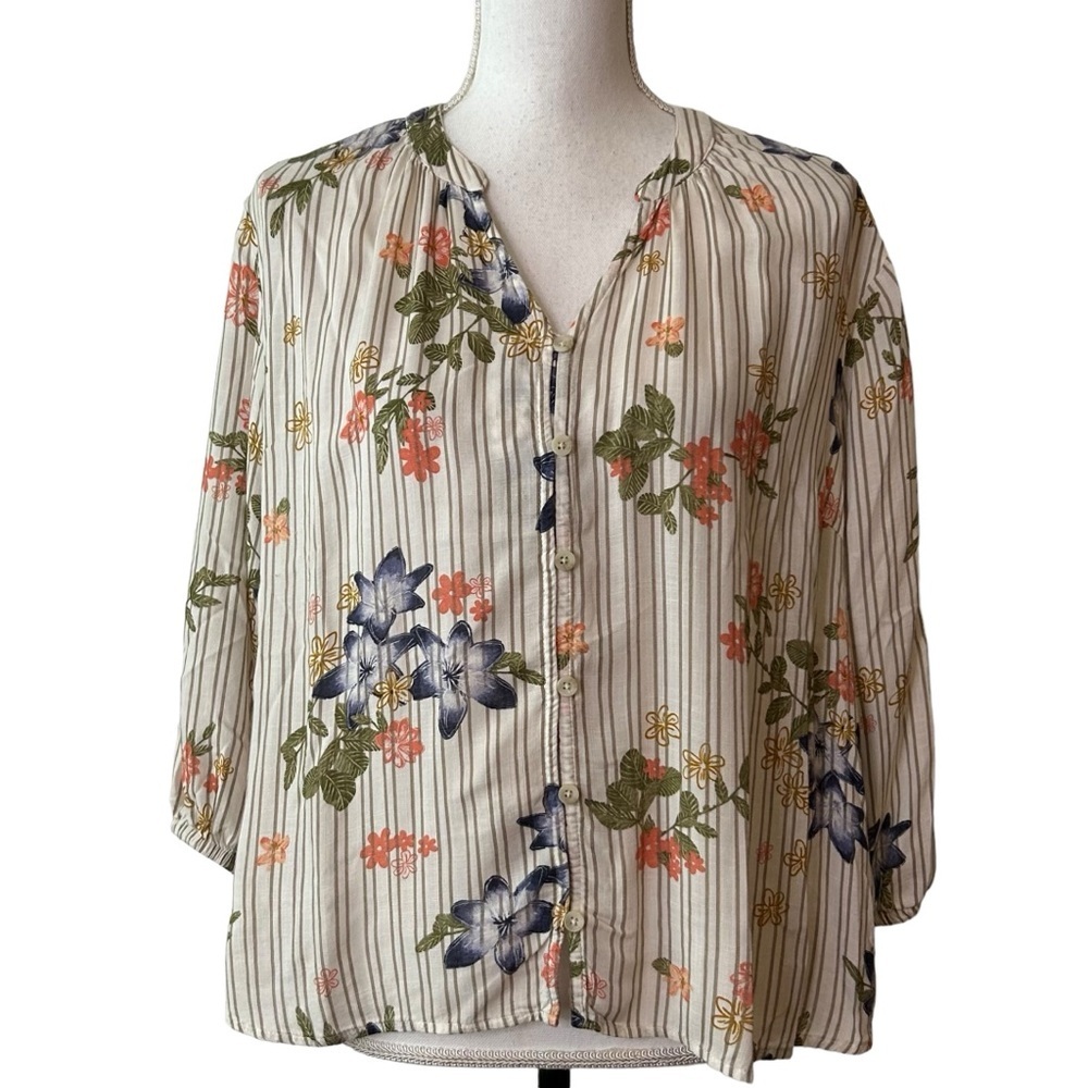 Sonoma Button Front Casual Boho Floral Top SZ Petite XL in Cream Multi Print